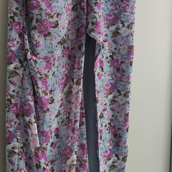 Floral Long Gown with High Slit Asymmetrical - Picture 2 of 4